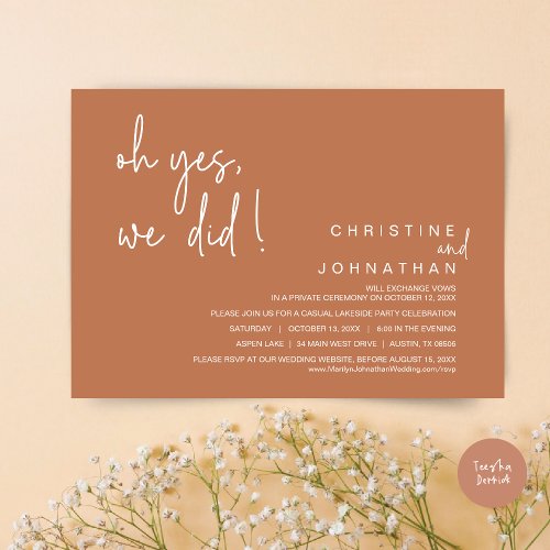 Oh Yes We Did Wedding Elopement Copper Rust Invitation