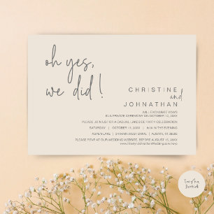 Oh Yes, We Did, Wedding Elopement, Cream and Grey Invitation