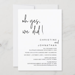 Oh Yes, We Did, Wedding Elopement Dancing Party In Invitation