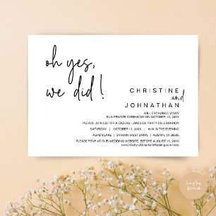 Oh Yes, We Did, Wedding Elopement Dancing Party In Invitation