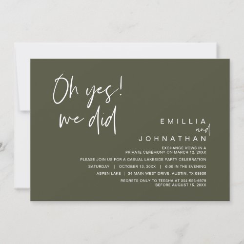 Oh Yes We Did Wedding Elopement Dinner Party Invitation