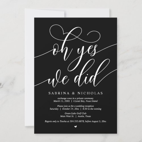 Oh Yes We Did Wedding Elopement Dinner Party Invitation