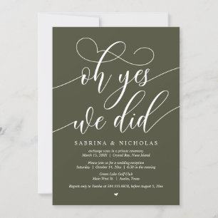 Oh Yes, We Did, Wedding Elopement Dinner Party Invitation