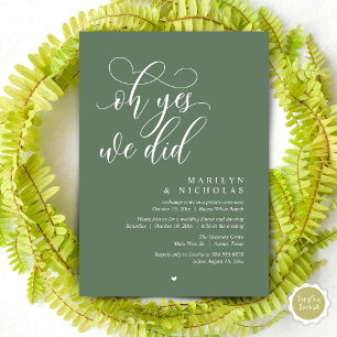 Oh Yes, We Did, Wedding Elopement Dinner Party Invitation