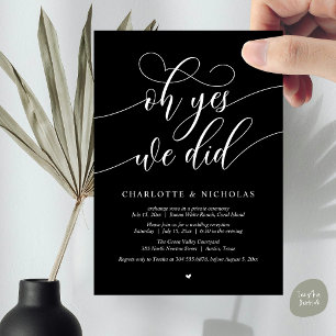 Oh Yes, We Did, Wedding Elopement Dinner Party Invitation