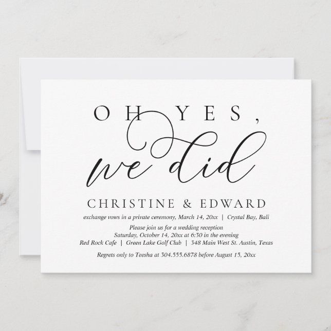 Oh Yes, We Did, Wedding Elopement Invitation (Front)