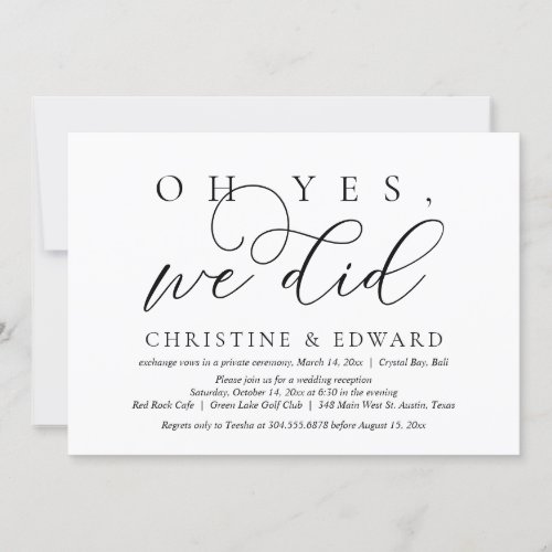 Oh Yes We Did Wedding Elopement Invitation