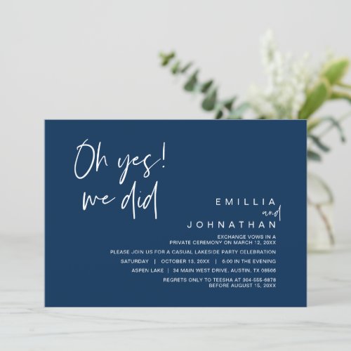 Oh Yes We Did Wedding Elopement Invitation