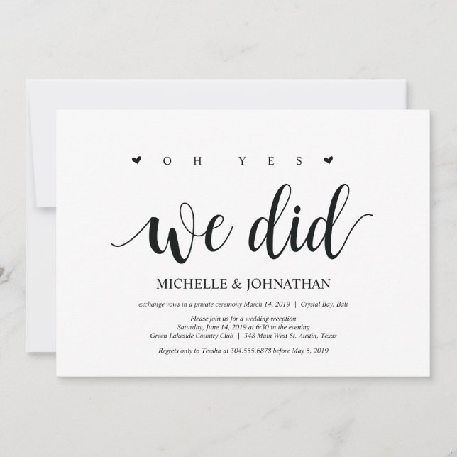 oh yes, we did, wedding elopement invitation card (Front)