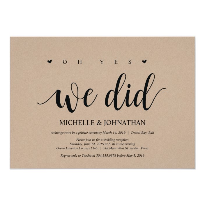 Oh Yes We Did Wedding Elopement Invitation Card Zazzle Com