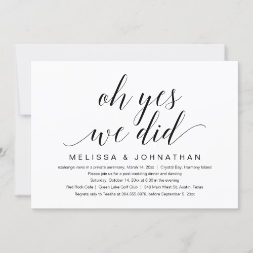 Oh Yes We Did Wedding Elopement Party Invitation