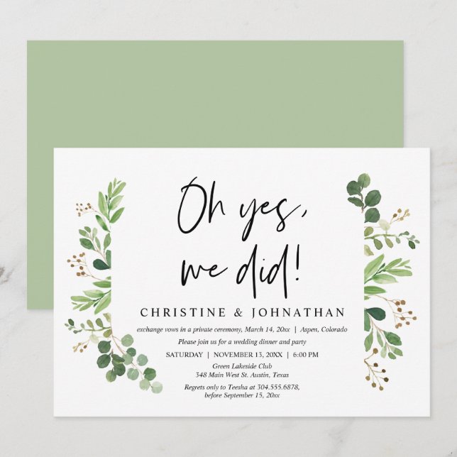 Oh yes, we did, Wedding Elopement party Invitation (Front/Back)