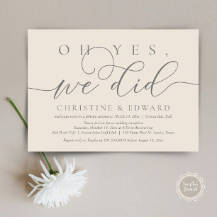 Oh Yes, We Did, Wedding Elopement Romantic Dinner  Invitation