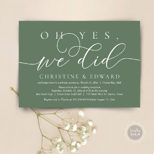 Oh Yes, We Did, Wedding Elopement Romantic Dinner Invitation