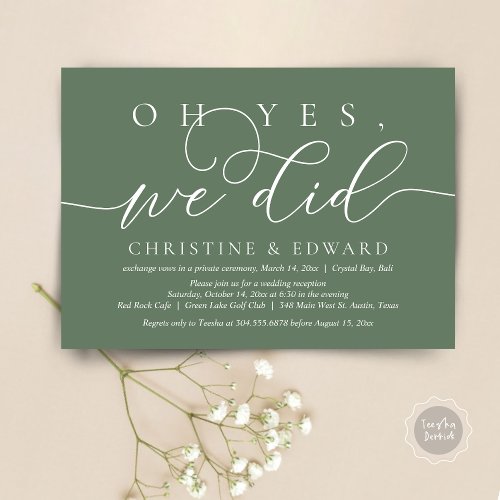Oh Yes We Did Wedding Elopement Romantic Dinner  Invitation
