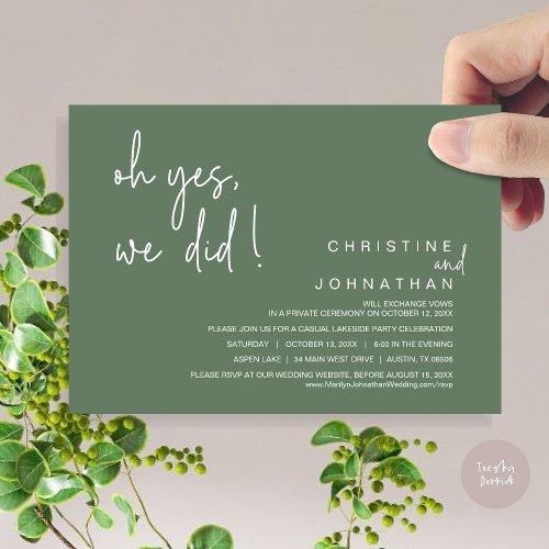 Oh Yes We Did Wedding Elopement Sage Green Invitation