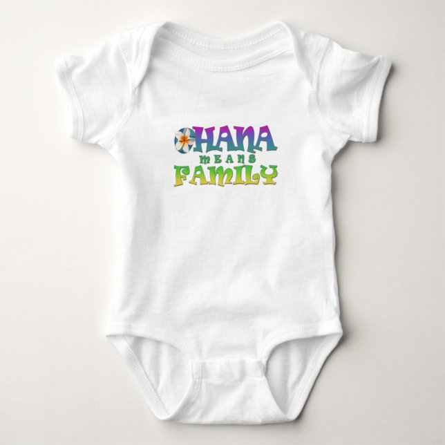  Ohana means family - with plumeria Baby Bodysuit (Front)