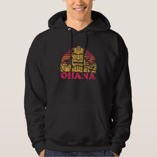 Ohana Retro Distressed 80s Style Tropical Sunset T Hoodie