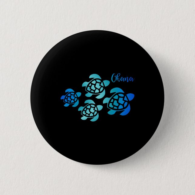 Ohana Sea Turtle Family Hawaii Vacation Tropical H Button (Front)