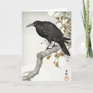 Ohara Koson Crow on Cherry Blossom Branch Art Card
