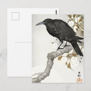 Ohara Koson Crow on Cherry Blossom Branch Art Postcard