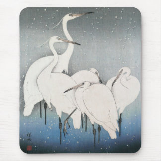 Ohara Koson’s Vintage Egrets in the Snow Mouse Pad