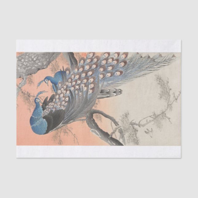 Ohara Koson | Two Peacocks on Tree Branch Tissue Paper (Front)