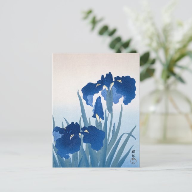 Ohara Koson, Vintage Japanese Blue Irises Birthday Postcard (Standing Front)