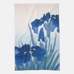 Ohara Koson Vintage Japanese Fine Art Blue Irises Kitchen Towel