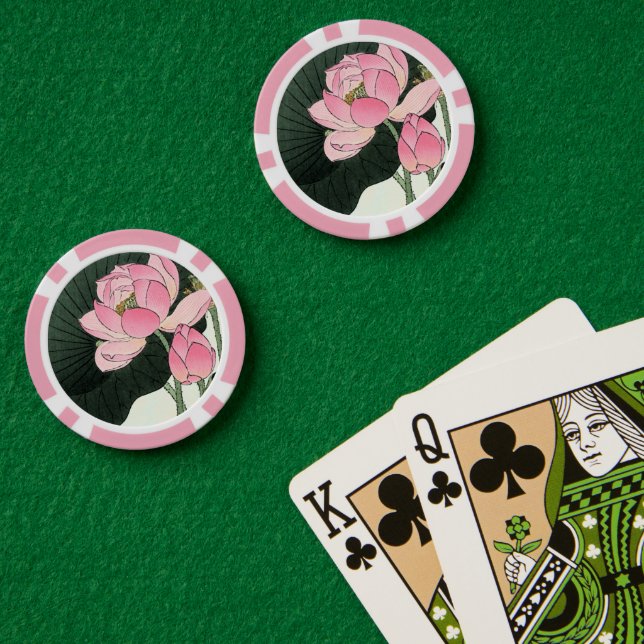 Ohara Koson Vintage Japanese Fine Art Pink Lotus  Poker Chips (Poker Table (Double))