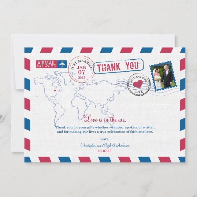 Ohio Air Mail Wedding Thank You (Front)