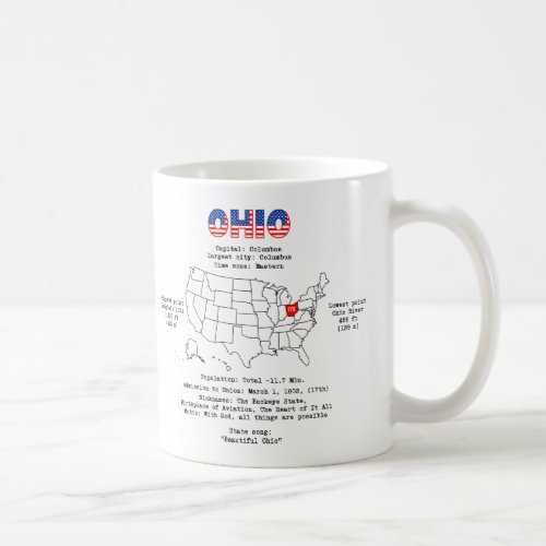 Ohio American state on a map and useful info Coffee Mug