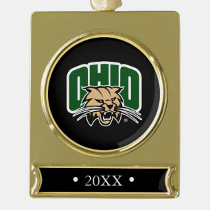 Ohio Bobcat Logo Gold Plated Banner Ornament