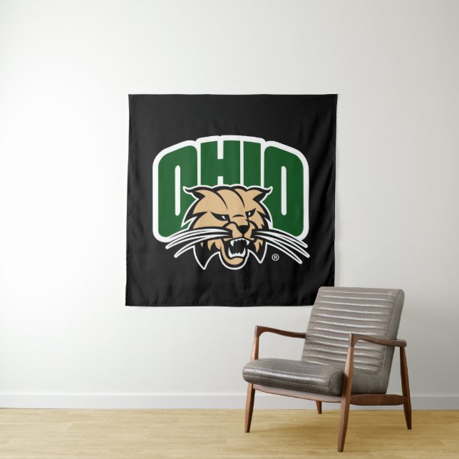 Ohio Bobcat Logo Tapestry (In Situ)