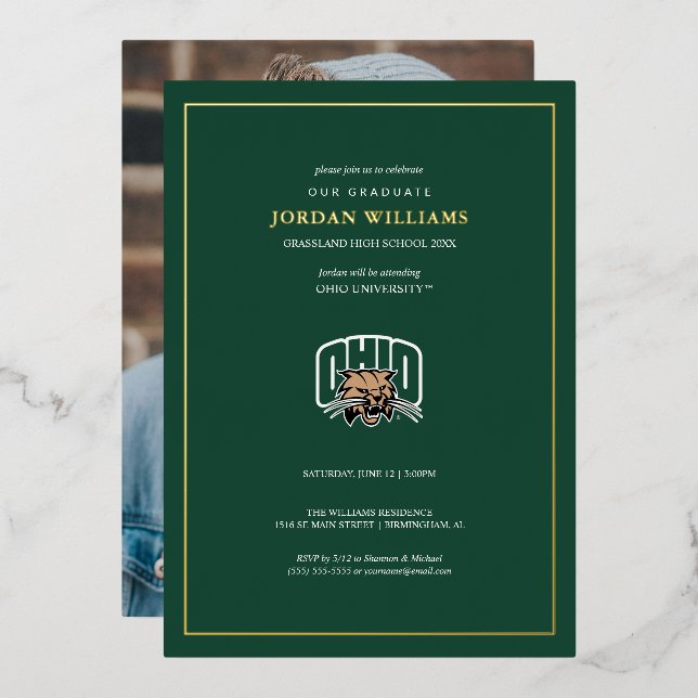 Ohio Bobcats Logo | Ohio University Graduation Foil Invitation (Front/Back)