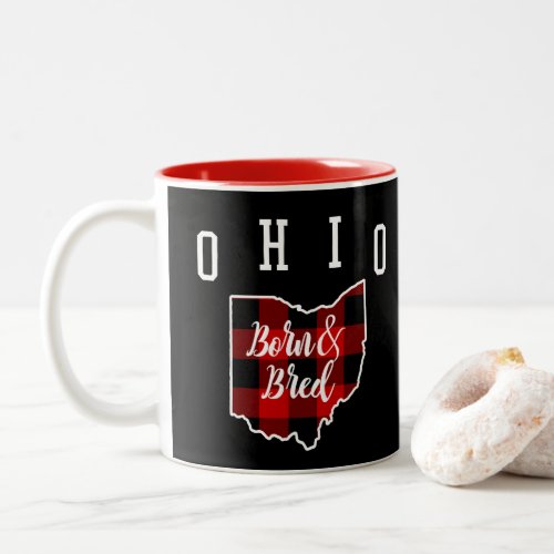 Ohio Born and Bred Hometown Red Plaid Country Two_Tone Coffee Mug