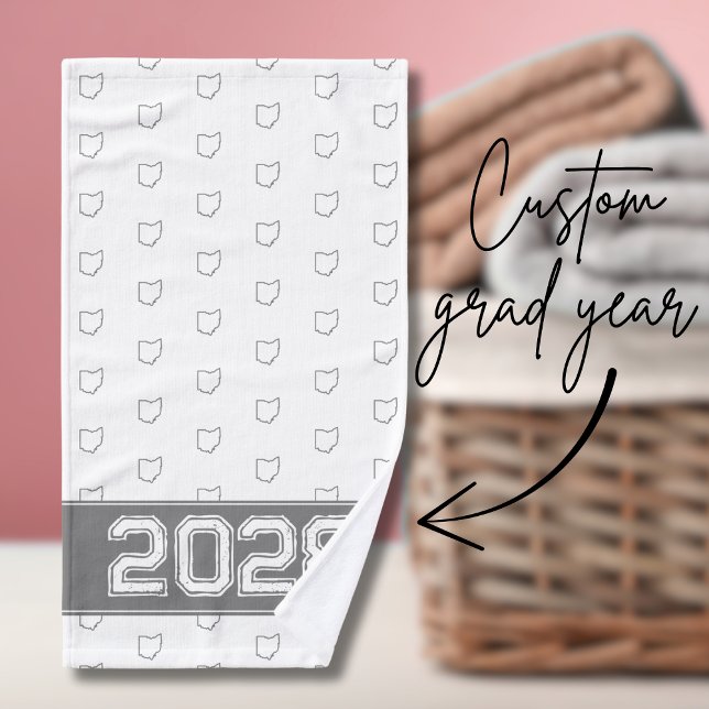 Ohio Buckeye Gray and White Hand Towel (This grey and white Ohio hand towel is perfect for graduates. Customize with their graduation year!)