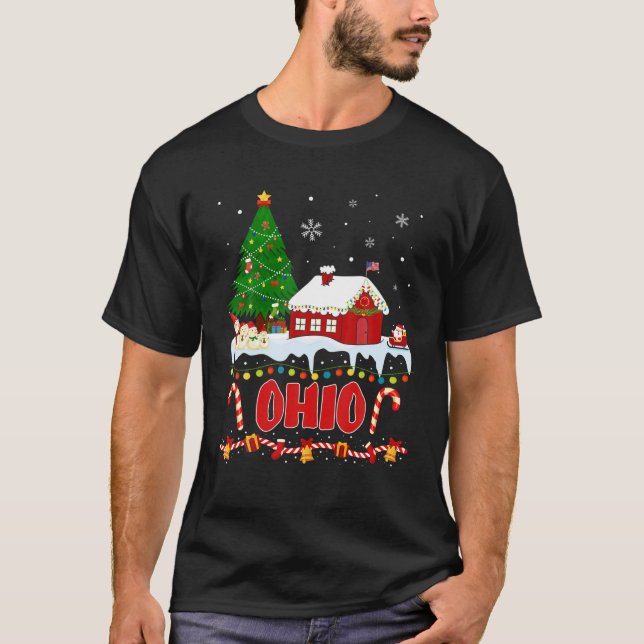 Ohio Christmas Tree Light Pyjama State Of Ohio San T-Shirt (Front)