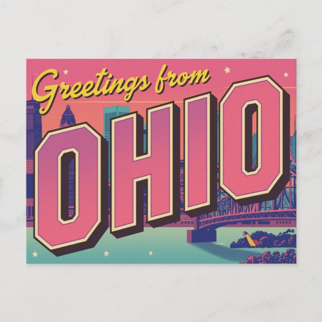 Ohio City Skyline Pop Art Postcard (Front)