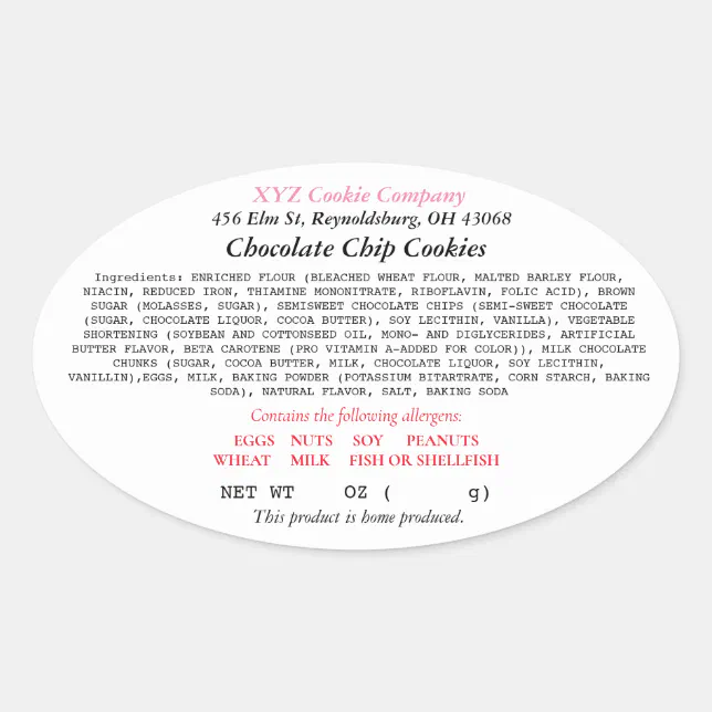 Ohio Cottage Food Law Label home baker Zazzle