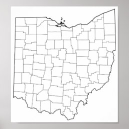 Ohio Counties Blank Outline Map Poster