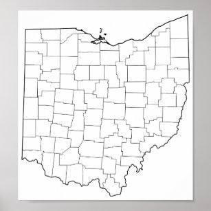 Ohio Counties Blank Outline Map Poster