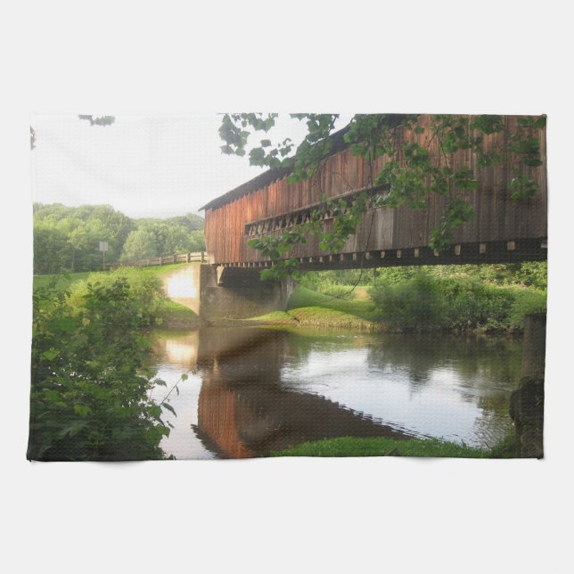Ohio Covered Bridge and Stream Kitchen Towel (Horizontal)