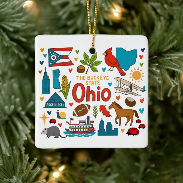 Ohio Custom Family Trip Christmas Ceramic Ornament (Tree)