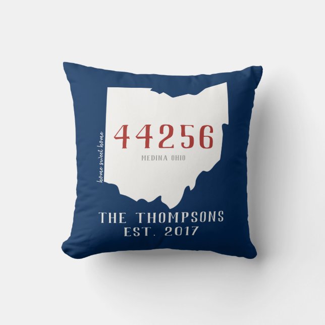 Ohio Custom Town Zip Code Home Pillow Navy (Front)
