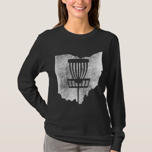 Ohio Disc Golf State with Basket Distressed Graphi T_Shirt
