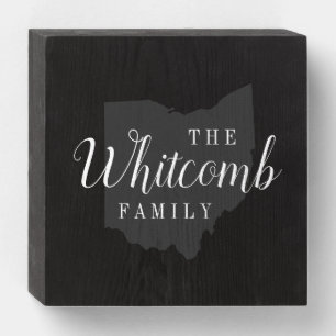 Ohio Family Monogram State Map Wooden Box Sign