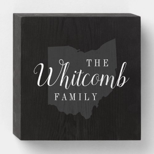 Ohio Family Monogram State Map Wooden Box Sign