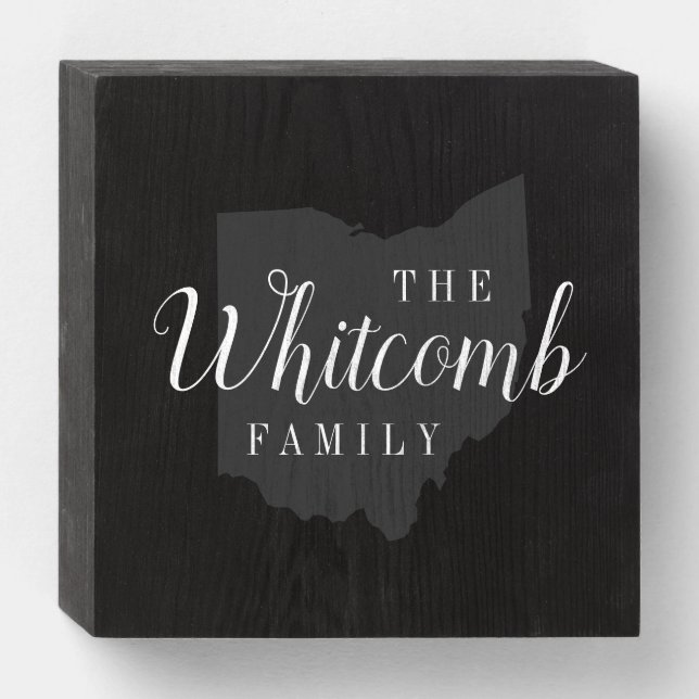 Ohio Family Monogram State Map Wooden Box Sign (Front Horizontal)