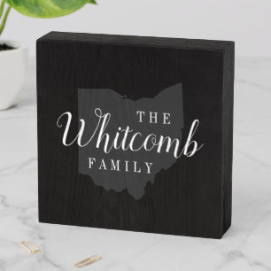 Ohio Family Monogram State Map Wooden Box Sign